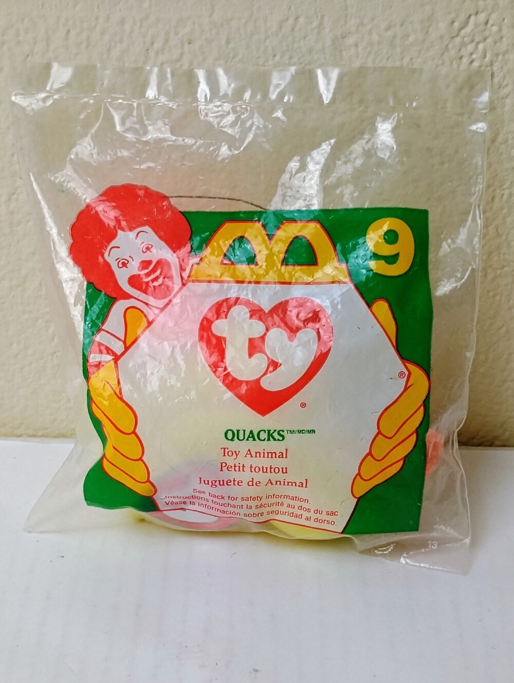 Ty Teenie Beanie Baby McDonald's Happy Meal 1996 " Quacks The Duck #9 Toy